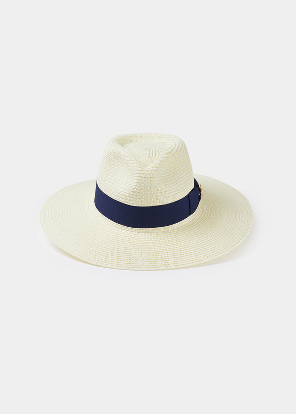 Alan Paine Emelle Straw Hat With Navy Blue Ribbon