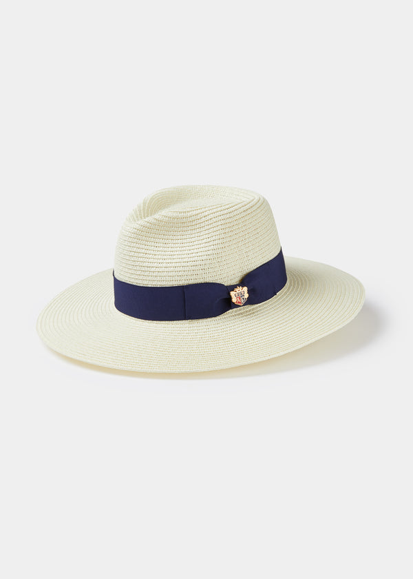alan paine Emelle Straw Hat With Navy Blue Ribbon