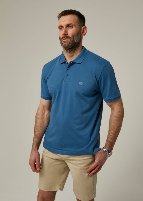 Alan Paine Fritton Pique Polo Shirt In Mid Blue