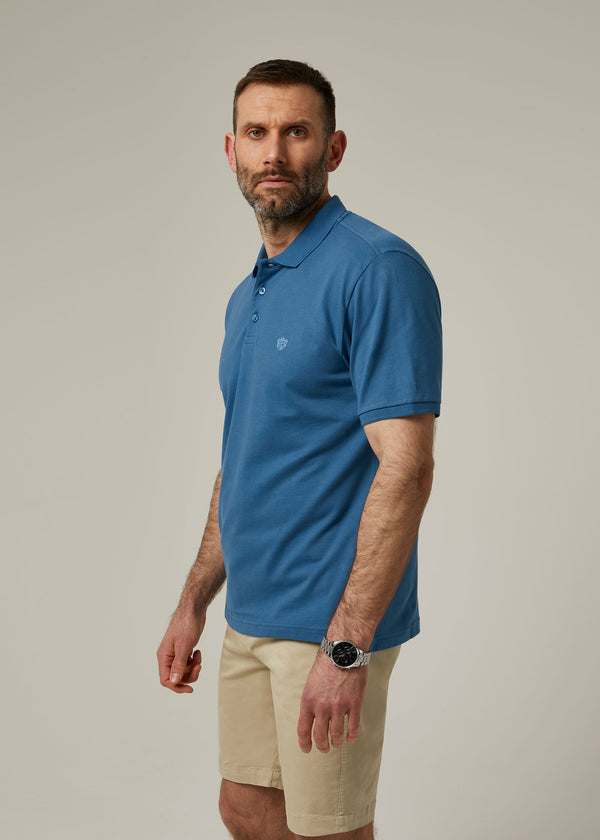 Alan Paine Fritton Pique Polo Shirt In Mid Blue