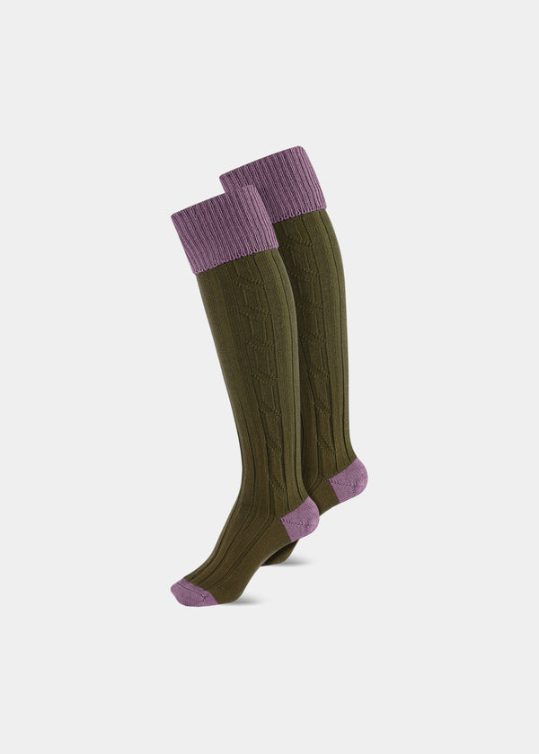 alan paine Ladies Shooting Socks - Lilac & Olive
