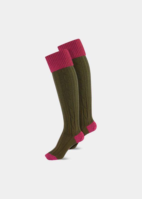 alan paine Ladies Shooting Socks - Pink & Olive