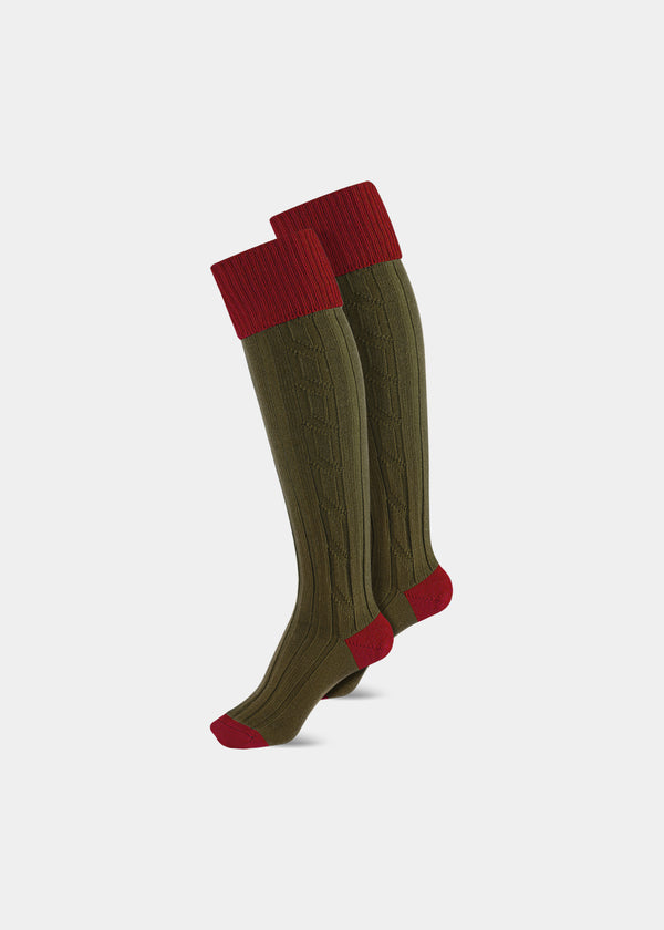alan paine Ladies Shooting Socks - Red & Olive