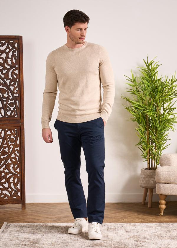 Alan Paine Leysmill Cotton Cashmere Jumper In Sand