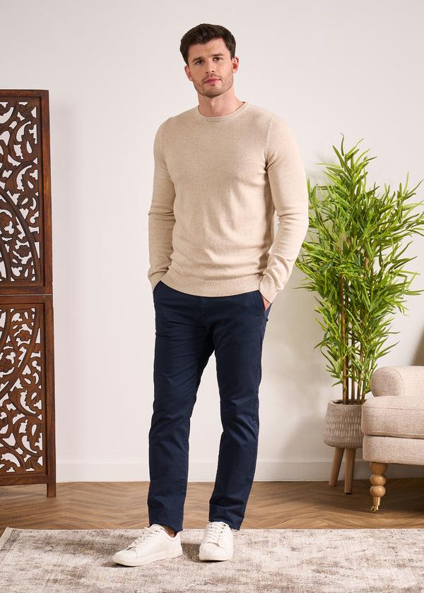 Alan Paine Leysmill Cotton Cashmere Jumper In Sand