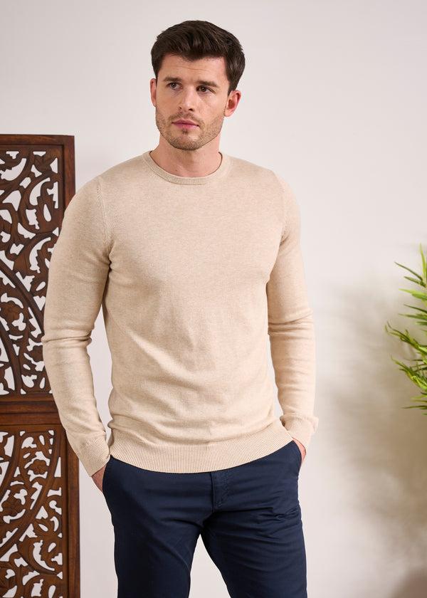 Alan Paine Leysmill Cotton Cashmere Jumper In Sand