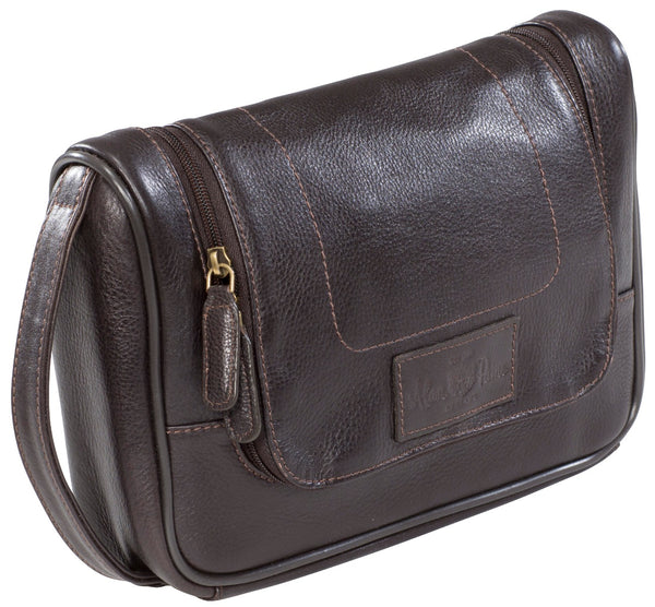 alan paine Men's Leather Wash Bag In Brown