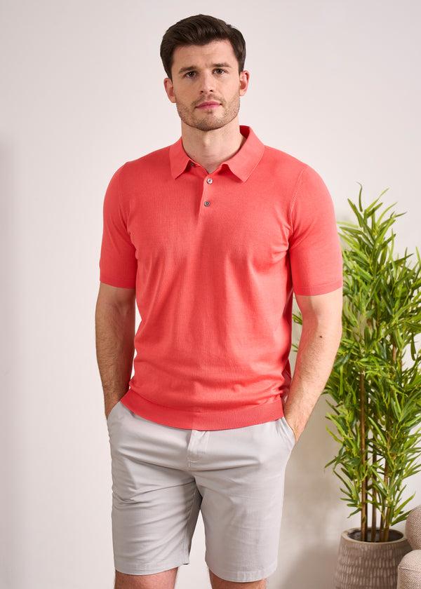 alan paine Paignton Cotton Polo Shirt In Coral