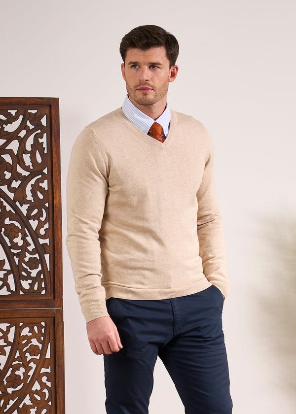 Alan Paine Rothwell Cotton Cashmere Jumper In Sand