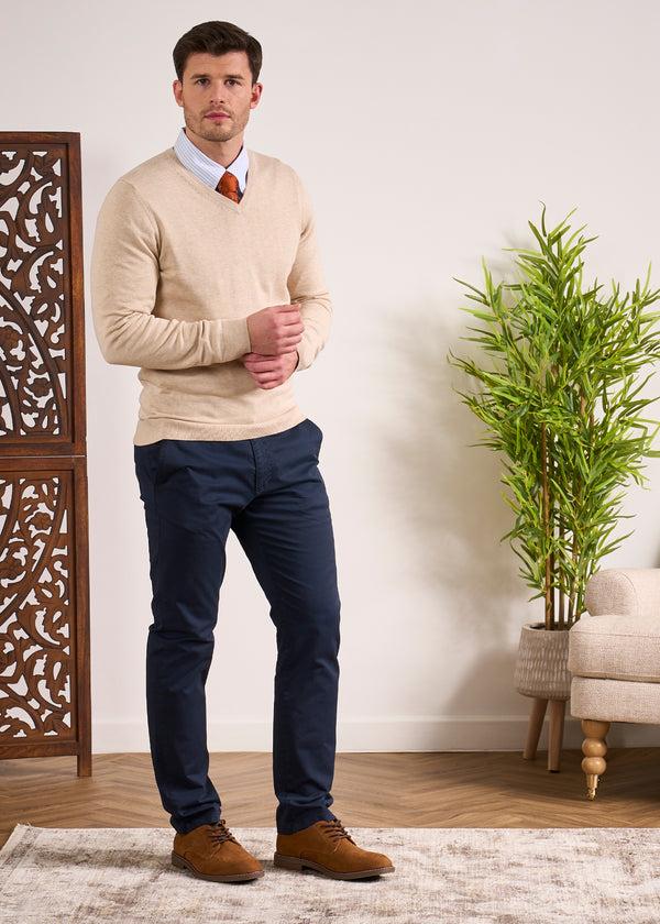 Alan Paine Rothwell Cotton Cashmere Jumper In Sand