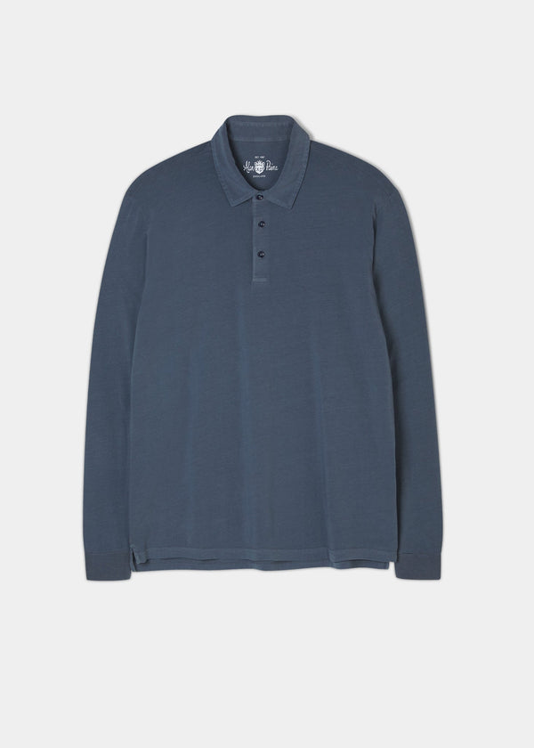 alan paine Storwood Long Sleeve Polo Shirt In Navy
