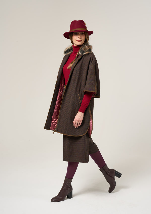 Alan Paine Surrey Ladies Tweed Cape In Bramble