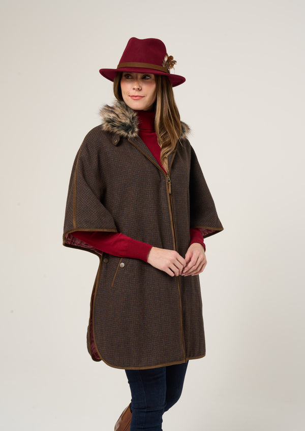 Alan Paine Surrey Ladies Tweed Cape In Bramble