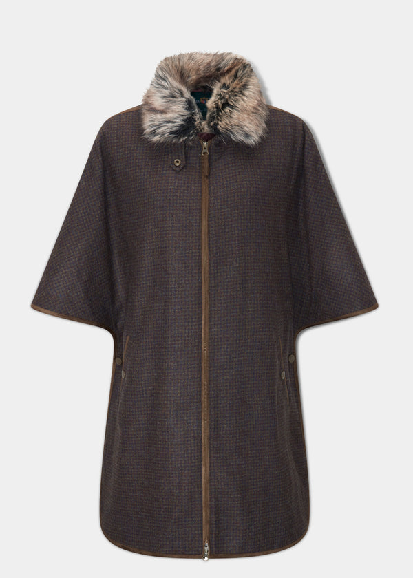 alan paine Surrey Ladies Tweed Cape In Bramble