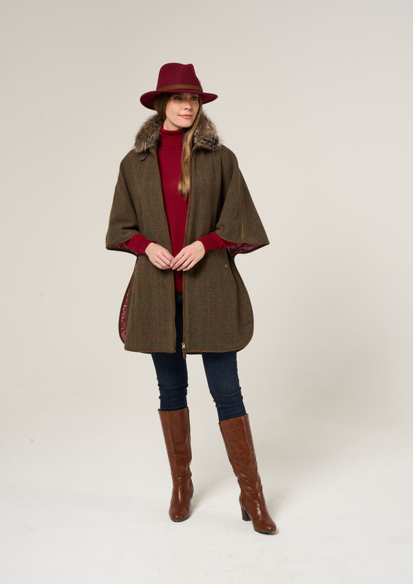 Alan Paine Surrey Ladies Tweed Cape In Hemlock