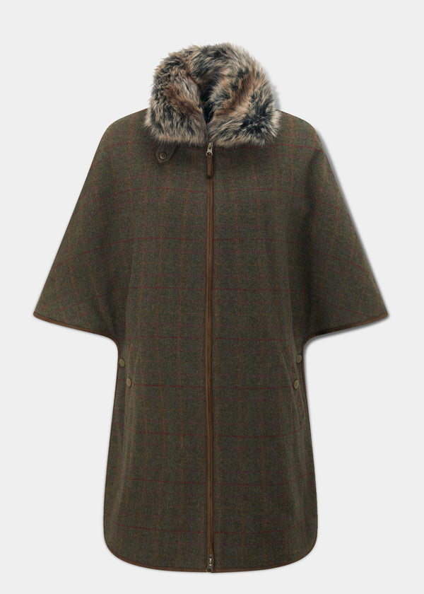 alan paine Surrey Ladies Tweed Cape In Hemlock