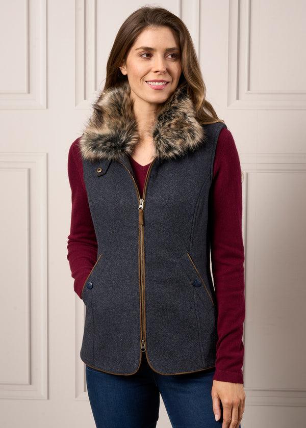 Alan Paine Surrey Ladies Tweed Gilet In Blue