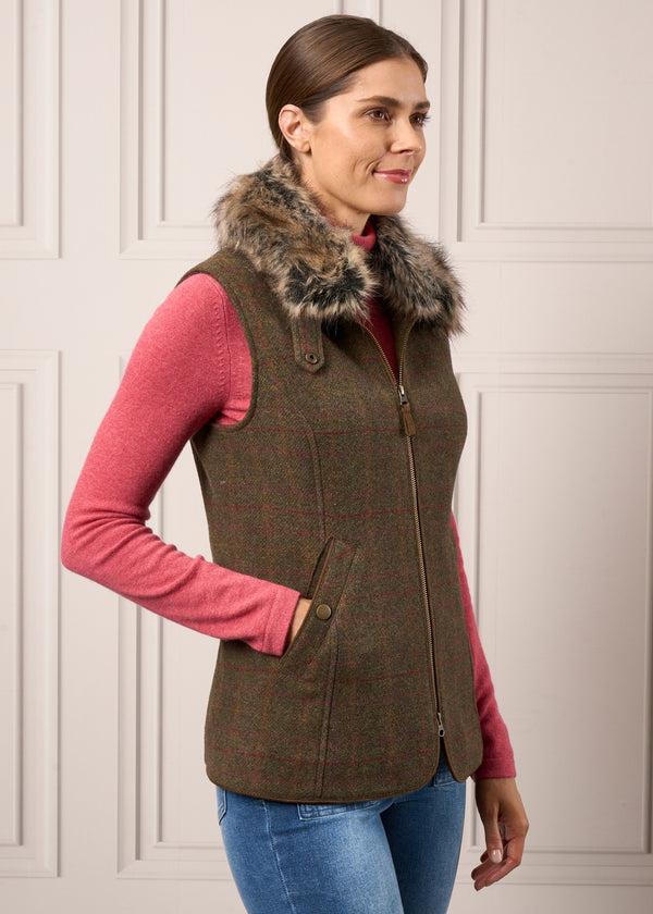 Alan Paine Surrey Ladies Tweed Gilet In Hemlock