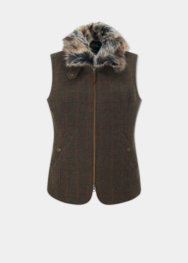 alan paine Surrey Ladies Tweed Gilet In Hemlock