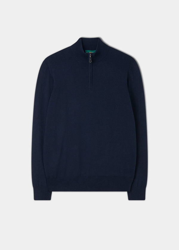 alan paine Ashfield 1/4 Zip Cotton Merino Jumper In Dark Navy