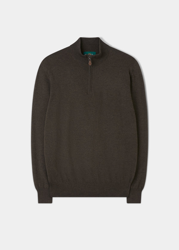 alan paine Ashfield 1/4 Zip Cotton Merino Jumper In Seaweed