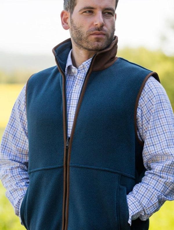Alan Paine Aylsham Men's Fleece Gilet In Blue Steel - Regular Fit