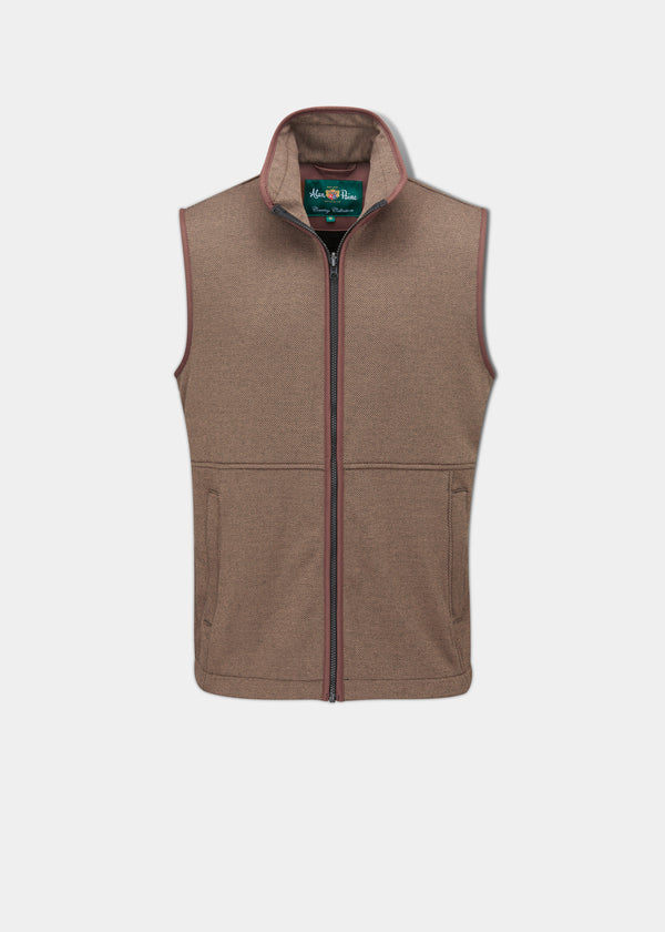 alan paine Aylsham Men's Fleece Gilet In Brown Herringbone - Regular Fit
