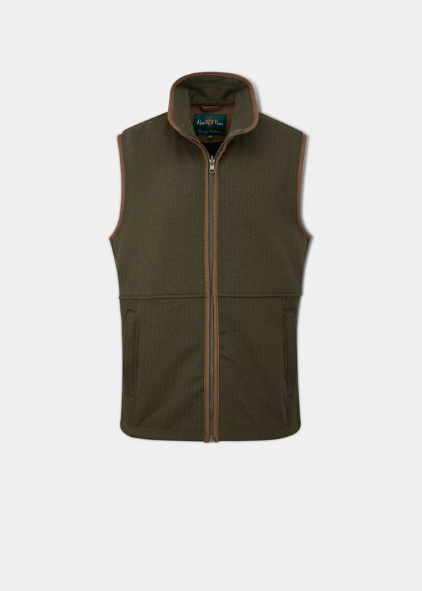 alan paine Aylsham Men's Fleece Gilet In Green Herringbone - Regular Fit
