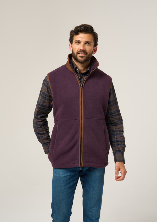 Alan Paine Aylsham Men's Fleece Gilet In Plum - Regular Fit