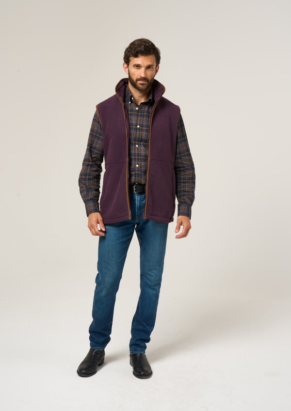 Alan Paine Aylsham Men's Fleece Gilet In Plum - Regular Fit