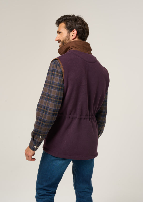 Alan Paine Aylsham Men's Fleece Gilet In Plum - Regular Fit