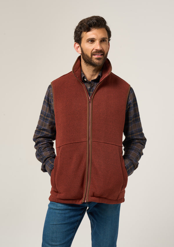 Alan Paine Aylsham Men's Fleece Gilet In Rust - Regular Fit