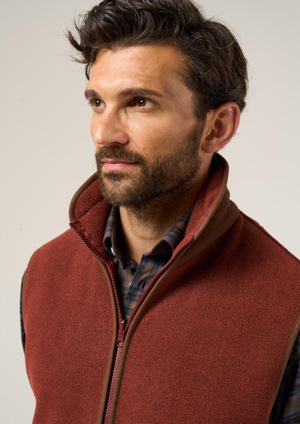 Alan Paine Aylsham Men's Fleece Gilet In Rust - Regular Fit