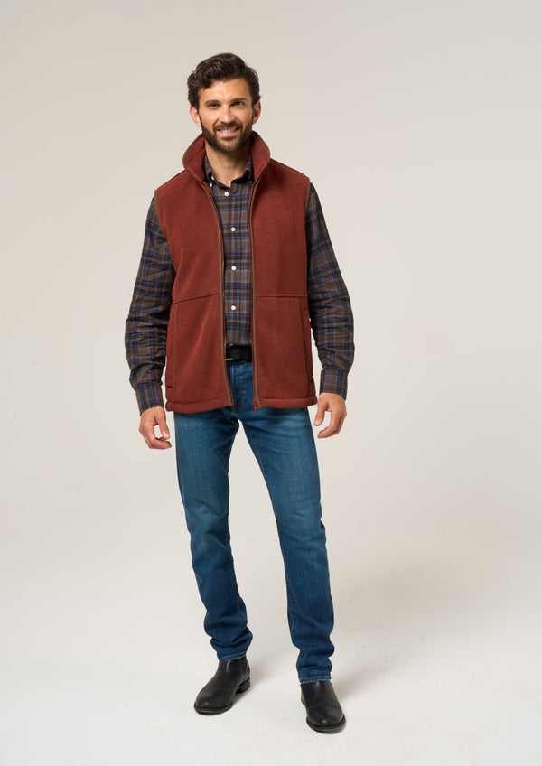 Alan Paine Aylsham Men's Fleece Gilet In Rust - Regular Fit