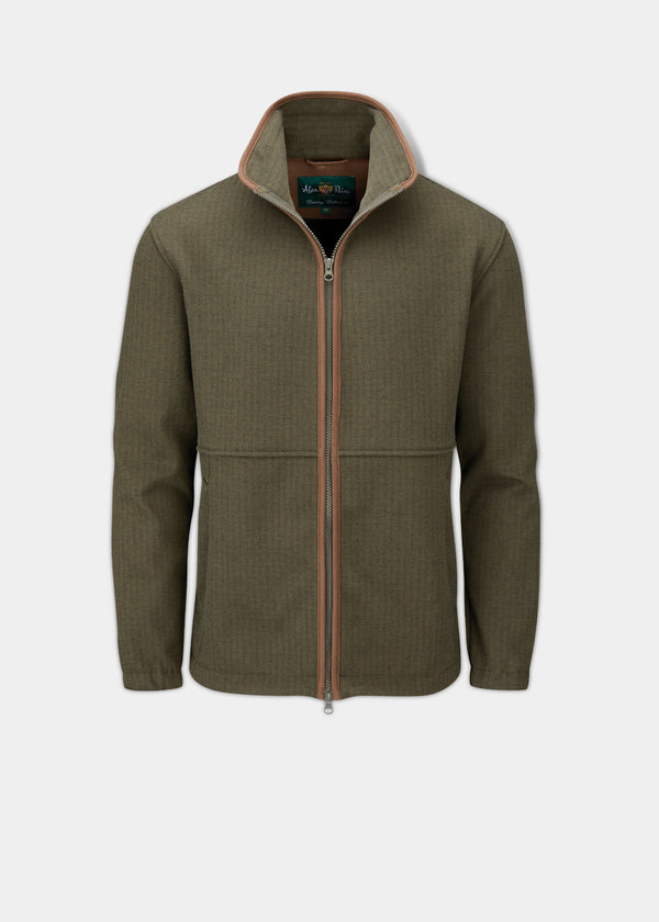 alan paine Aylsham Men's Fleece Jacket In Green Herringbone - Regular Fit