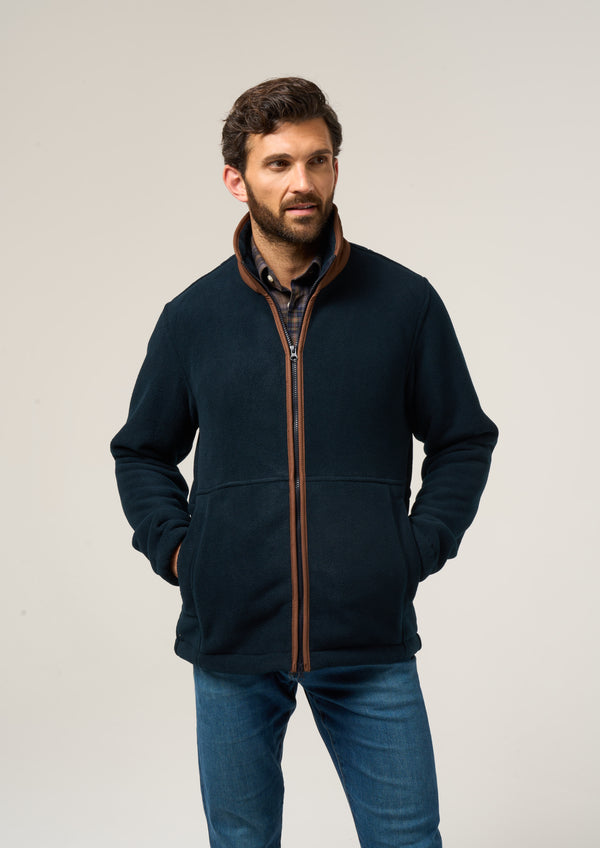 Alan Paine Aylsham Men's Fleece Windblock In Dark Navy - Regular Fit