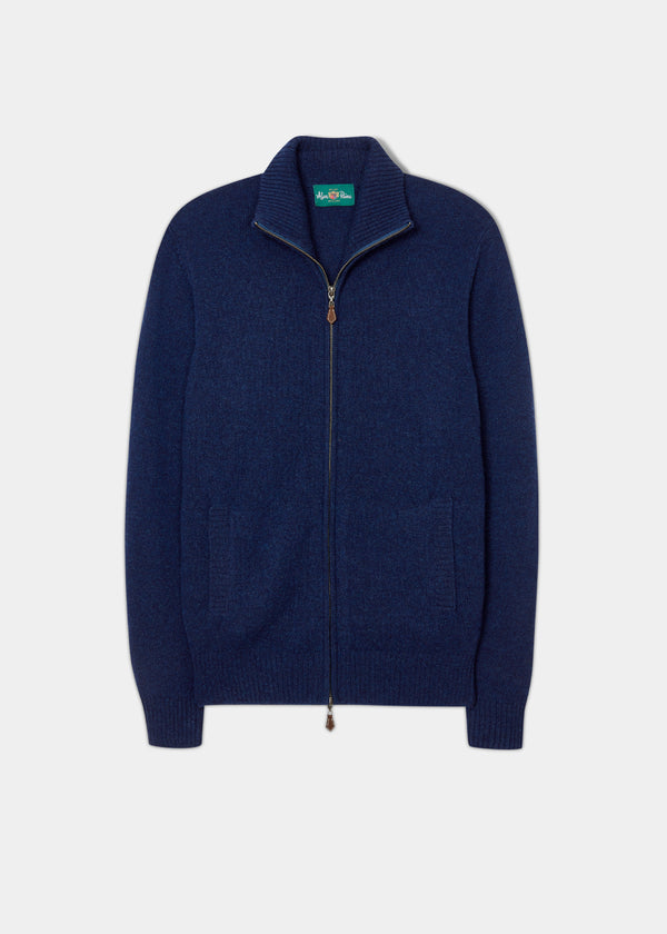 alan paine Ballater Lambswool Zipped Jumper In Indigo - Regular Fit