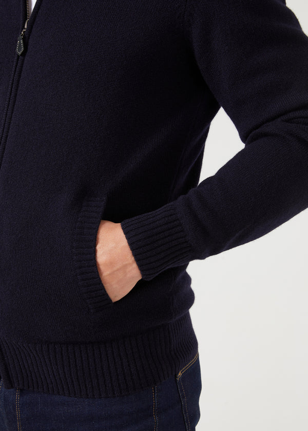 Alan Paine Ballater Lambswool Zipped Jumper In Navy - Regular Fit