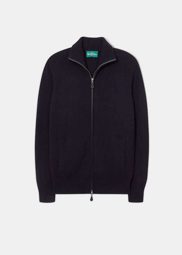 alan paine Ballater Lambswool Zipped Jumper in Navy - Regular Fit