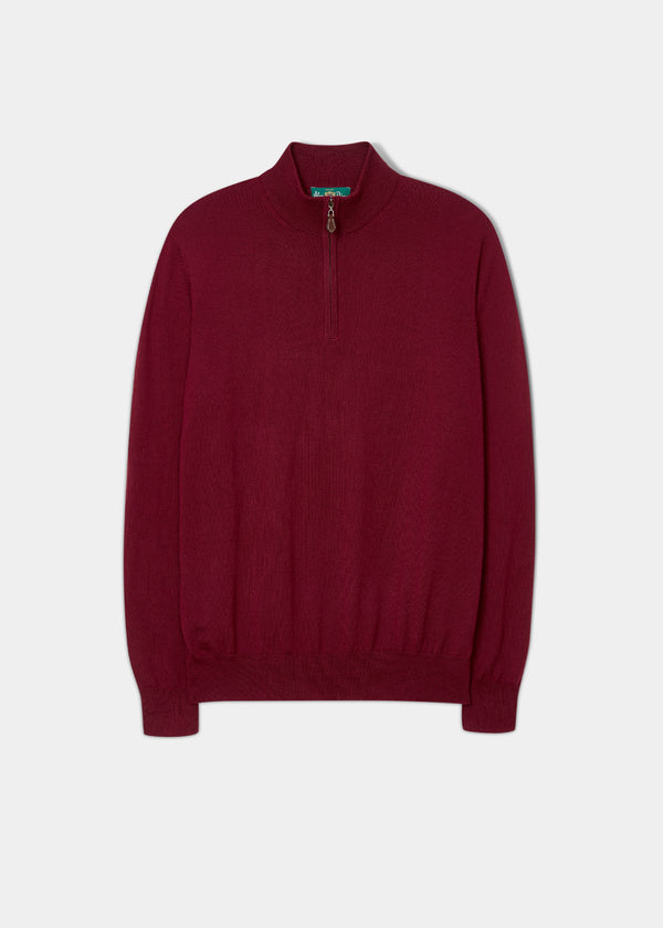 alan paine Barton Merino Wool 1/4 Zip Mock Jumper in Bordeaux - Regular Fit