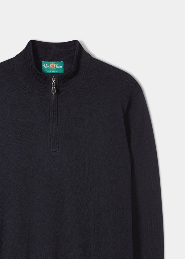 Alan Paine Barton Merino Wool 1/4 Zip Mock Jumper In Dark Navy - Regular Fit