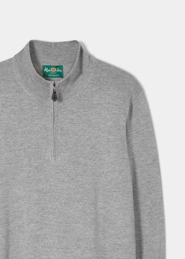 Alan Paine Barton Merino Wool 1/4 Zip Mock Jumper In Light Grey Mix - Regular Fit