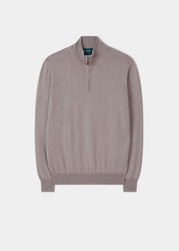 alan paine Barton Merino Wool 1/4 Zip Mock Jumper in Linen - Regular Fit