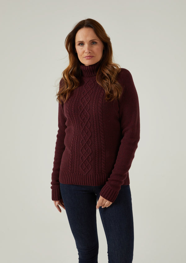 Alan Paine Brightmere Ladies Roll Neck Jumper In Bordeaux