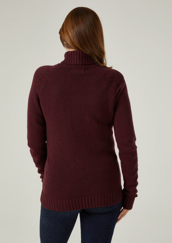 Alan Paine Brightmere Ladies Roll Neck Jumper In Bordeaux