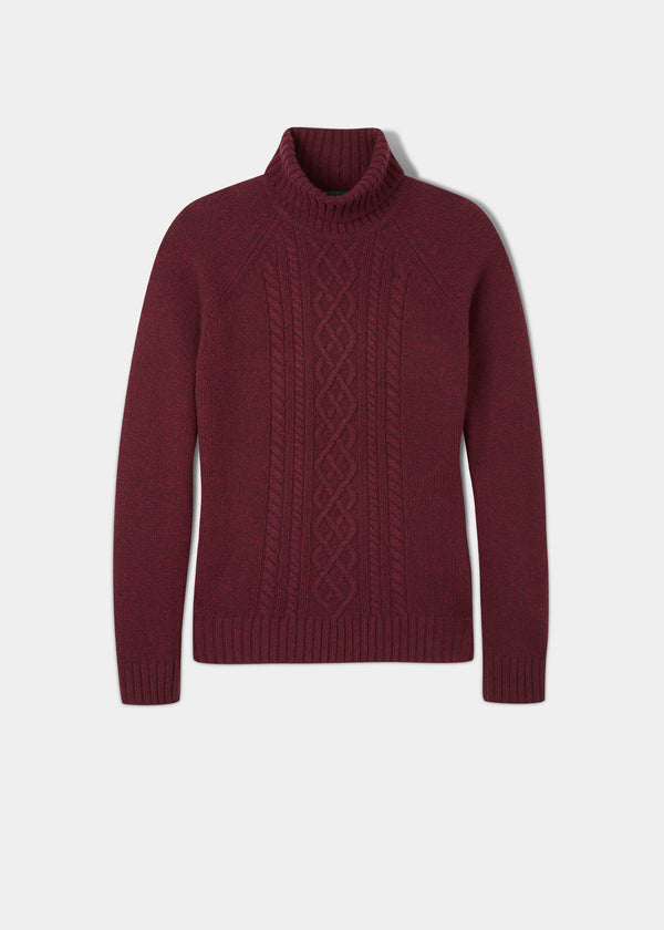 alan paine Brightmere Ladies Roll Neck Jumper In Bordeaux