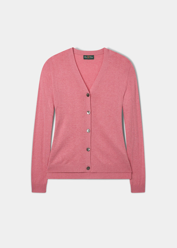 alan paine Briony Ladies Cotton Cashmere Cardigan In Carnation