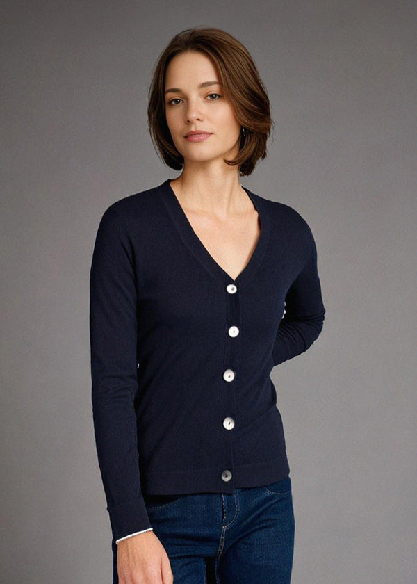 Alan Paine Briony Ladies Cotton Cashmere Cardigan In Dark Navy