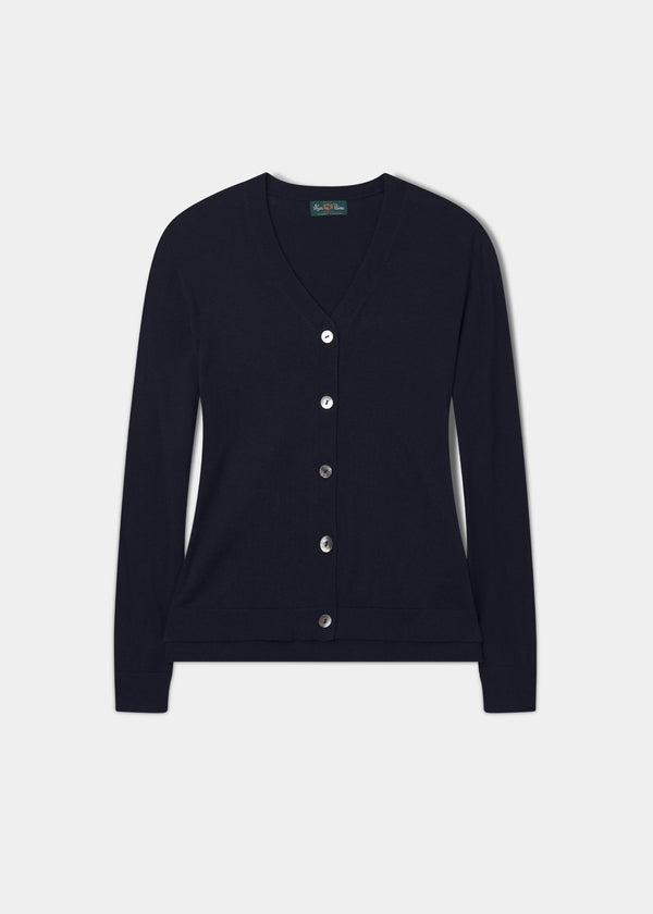 alan paine Briony Ladies Cotton Cashmere Cardigan In Dark Navy