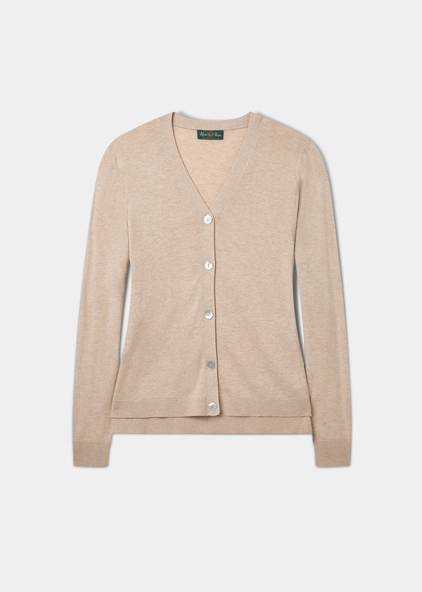 alan paine Briony Ladies Cotton Cashmere Cardigan In Sand